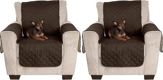 Furhaven Water-Resistant & Reversible Chair Cover Protector for Dogs, Cats, & Children - Two-Tone Pinsonic Quilted Living Room Furniture Cover - Espresso/Clay, Chair (Pack of 2)