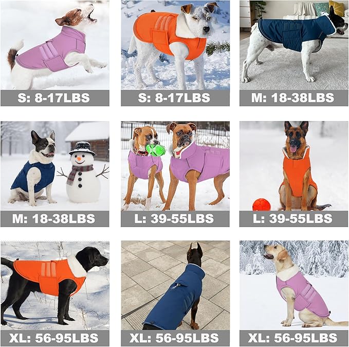 Mklhgty Extra Warm Dog Coat, Waterproof Dog Winter Jacket with Leash Portal, Fleece Reflective Pet Snow Vest for Small Medium Large Dogs - Lilac - XL