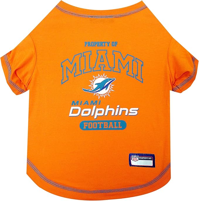 NFL Miami Dolphins Dog T-Shirt for Pets, Size Medium. Officially Licensed Pet Shirt with Team Logo, Soft Stretchable Comfort Fit Apparel for Dogs & Cats