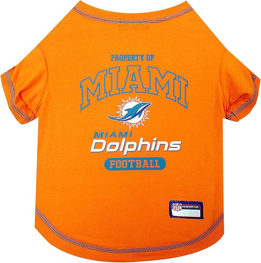 NFL Miami Dolphins Dog T-Shirt for Pets, Size Medium. Officially Licensed Pet Shirt with Team Logo, Soft Stretchable Comfort Fit Apparel for Dogs & Cats