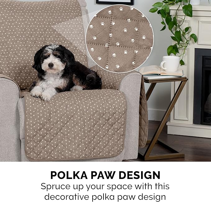 Furhaven Water-Resistant & Reversible Loveseat Cover Protector for Dogs, Cats, & Children - Quilted Polka Paw Living Room Furniture Cover - Biscuit Brown, Loveseat