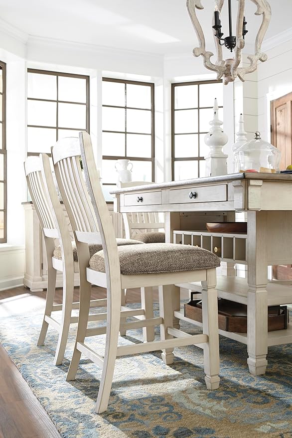 Signature Design by Ashley Bolanburg Rectangular Counter Dining Room Table, 4 Drawers, Seats 6, Storage Rack, Wood, 60" W x 40" D x 36" H, White & Brown