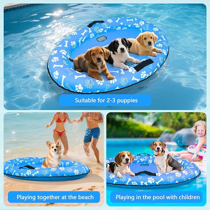 59'' x 39''Inflatable Dogs Pool Float with Rope - Tear Resistant Oxford Stable Support Puppy Floating Raft,Inflatable Summer Doggies Raft Toy for Small Medium Large Dogs Up to 88lb (Blue)