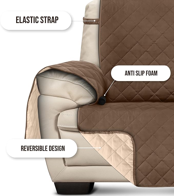 Utopia Bedding Reversible Oversized Sofa Couch Cover, Water Resistant Slipcover Furniture Protector with Foam Sticks and Elastic Straps for Kids Dogs Pets (3.5 Seater, Brown/Beige)