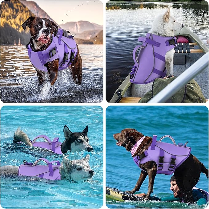 Dogcheer Dog Life Jacket with Double Rescue Handle, Reflective Dog Harness Life Vest for Swimming Boating, Adjustable Pet Swim Vest Dog Flotation Device DFD for Small Medium Large Dogs - Purple S