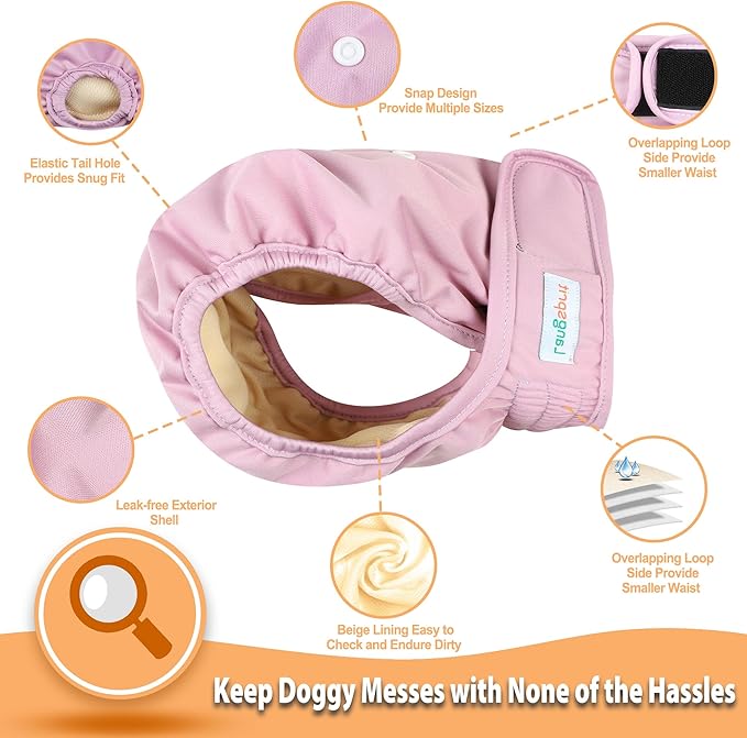 Langsprit Washable Female Dog Diapers (3 Pack) - No Leak Reusable Diapers for Doggy Female in Period - Highly Absorbent Dog Heat Panties with Adjustable Snaps Black XXL Size