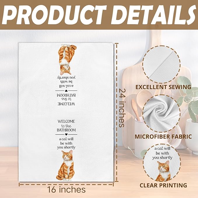 Funny Orange Cat Hand Towels, Funny Orange Tabby Cats Gifts for Cats Lovers Women Hand Towel, A Cat Will Be with You Shortly Decorative Towel for Bathroom, Fun Cute Kitty Bathroom Decor,16x24in