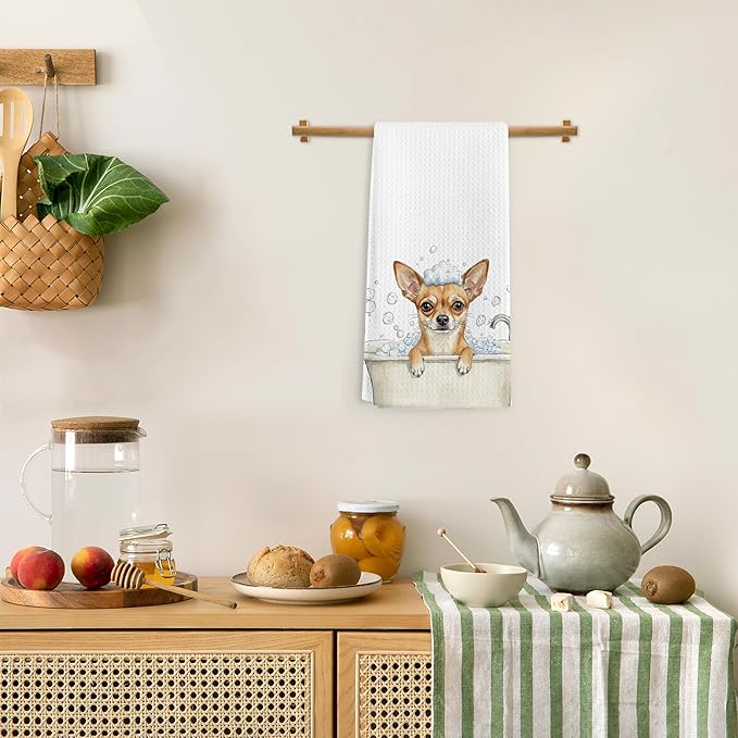 Funny Chihuahua Dog for Women Hand Towels, Dog Bathroom Decor, Funny Chihuahua Dish Tea Towels, Cute Chihuahuas Dogs in Bathtub Hand Towel for Toilet Kitchen Restroom Decor, 16x24 Inch