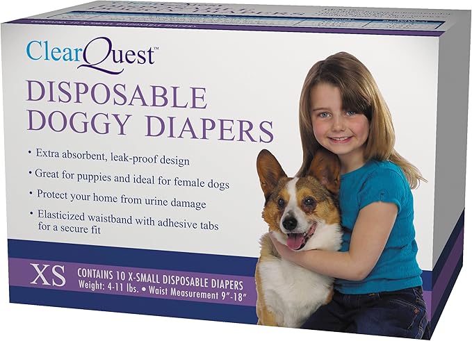 ClearQuest Disposable Doggy Diapers, Super Absorbent Leak-Proof Pet Diapers