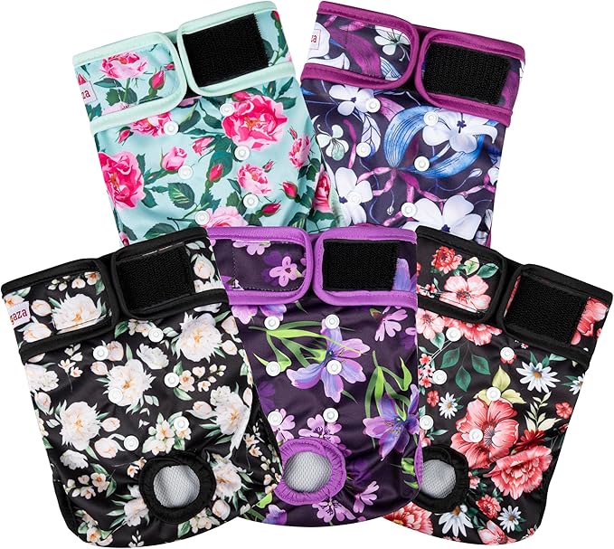 Washable Reusable Female Dog Diapers(5 Pack) Small Medium Large Doggie Puppy & Doggy Dog Diaper, Period Panties in Heat Medium