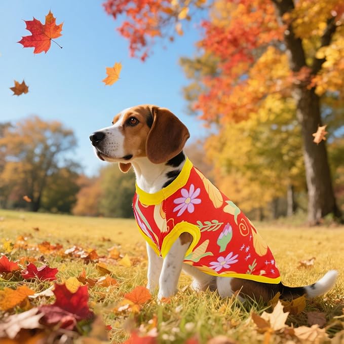 Dog Shirts for XXL Dogs Sleeveless Tank Top Tee Clothes Vest Autumn Red Yellow Pumpkin Maple Leaves Light Weight Stretchable Soft for Girl Boy Female Male Outfit XXL Pack of 2