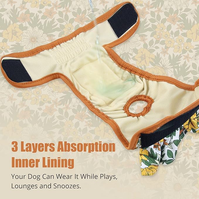 Langsprit Washable Female Dog Diapers (3 Pack) - Reusable Dog Diapers for Female Dogs - Highly Absorbent Dog Dresses for Dogs in Period,Heat or Excitable Urination(Medium)