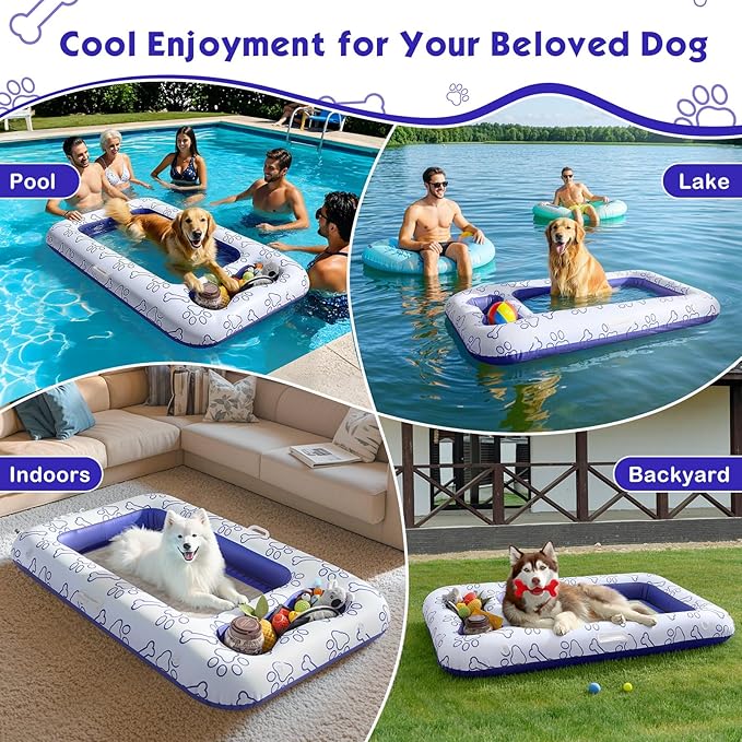 MoKo Dog Pool Float, 59 x 35 Inch Cooling Water Permeable Pet Float, Breathable Mesh Dog Pool Raft with Built-in Storage Area for Pet Toys and Food for Lake Park River Beach, White & Mesh