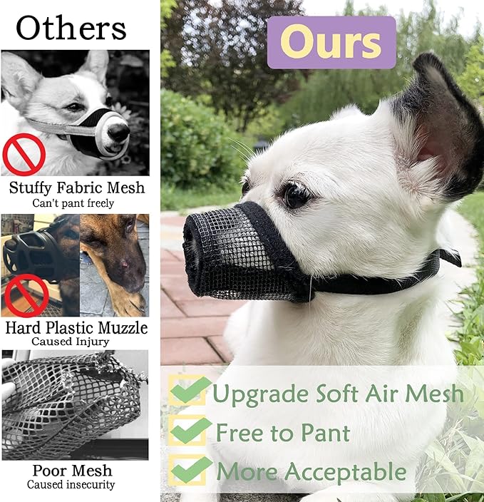 Dog Muzzle 2PCs,Soft Air Mesh Muzzle Breathable for Barking Grooming Biting Chewing for Small Medium Breeds, Barkless Mesh Muzzle Stop Puppy Eating Poop&Rocks XXS XS S (Pink, Black)
