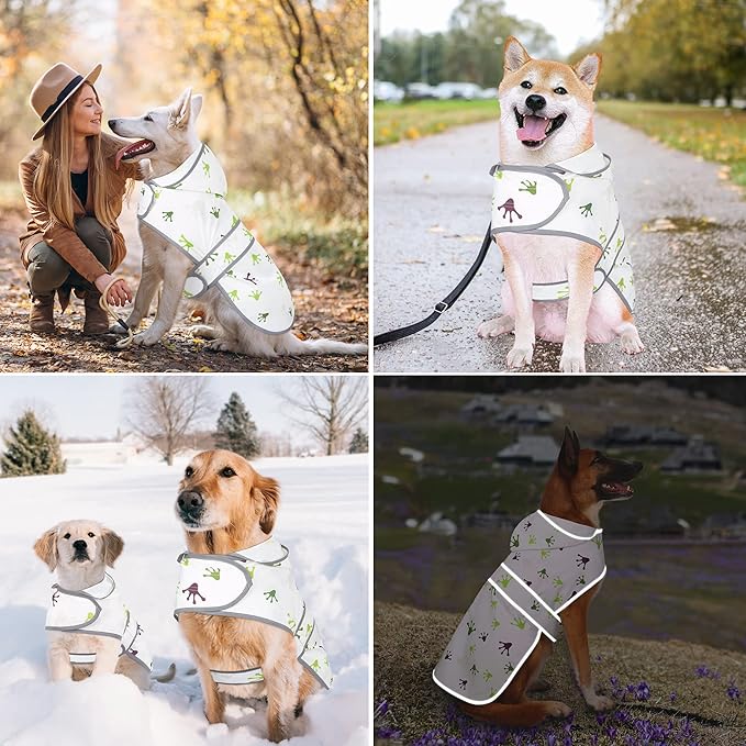 Dog Raincoat for Large Dogs Waterproof Jacket Hooded Rain Coats with Reflective Strips Leash Hole & Poncho Adjustable Fit (FrogPaw,L)