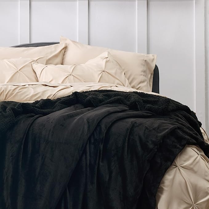 Bedsure GentleSoft Sherpa Fleece Throw Blanket for Couch, Non-Heated, Thick and Warm Throw for Women and Men, Soft Fuzzy Plush Blanket for Winter, Black, 50x60 Inches