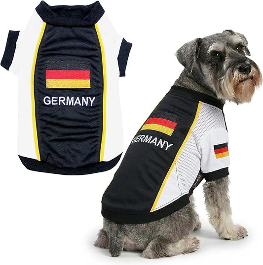 Parisian Pet Team Germany Dog Jersey - Breathable Mesh Puppy Football Jersey - Lightweight Stretch Sporty Dog Clothes - Summer Shirts for Large Dogs - Soccer Jersey for Dogs - Sportswear Pet Clothes