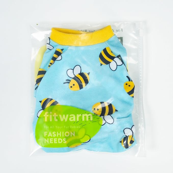 Fitwarm Funny Bee Fleece Dog Pajamas, Warm Winter Dog Clothes for Small Dogs Boy Girl, Cozy Pet Onesie with Feet, Light Blue, XXL