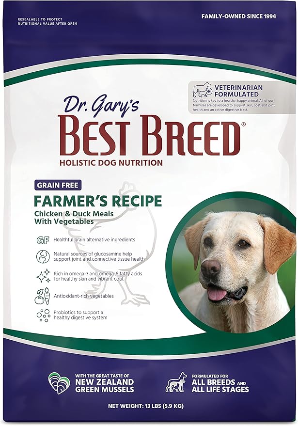 Dr. Gary's Best Breed Grain Free Farmer's Recipe Slow-Cooked in USA, Natural Dry Dog Food for All Breeds and Sizes, 13lbs.