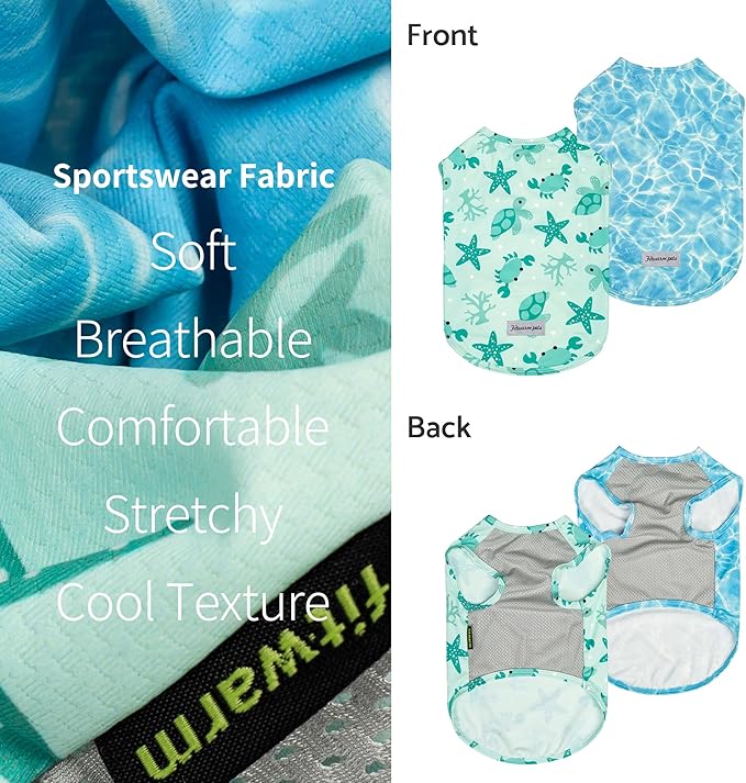 Fitwarm 2 Pack Marine UPF 50+ UV Sun Protection Dog Shirt, Lightweight Cooling Vest, Quick Dry Summer Clothes for Small Dogs Boy Girl, Pet Outfit, Sky Blue, Mint Green, XXL