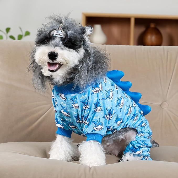 CuteBone Shark Costume Dog Pajamas, Stretchy Spandex Crystal Velvet Sleepwear Coat for Small Dogs, Soft & Warm Pet Outfit Clothes for Cold Weather, Cozy Pullover Design COSP07L