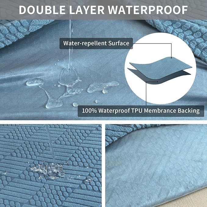 Easy-Going Waterproof Couch Cushion Covers for Couches and Sofas, Stretch Jacquard Sofa Seat Cover Replacement for Dogs, Pets&Kids, Durable Furniture Protector for Oversized Sofa Cushions, Lake Blue