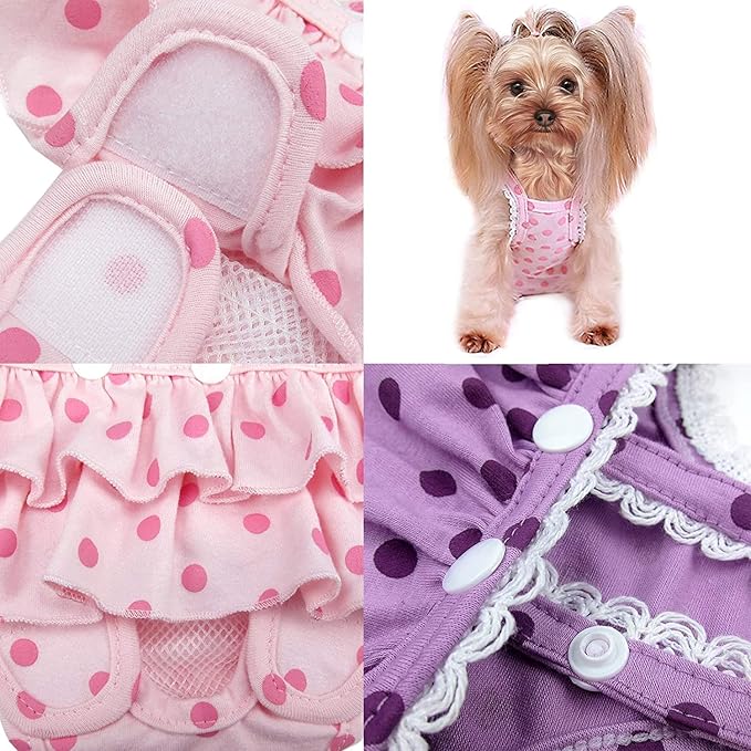 2 Pieces Washable Female Diapers with Suspender Comfort Reusable Doggy Diapers Reusable Puppy Sanitary Panties Dog Underwear Diaper for Small Girl Dogs in Period Heat (Pink&Purple,L)