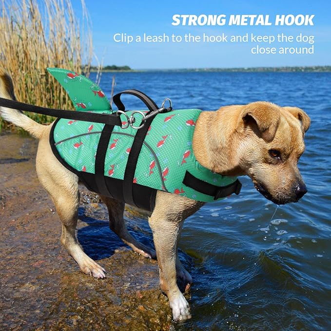 Queenmore Small Dog Life Vest for Swimming, Shark Dog Life Jacket, XS Life Vest for Boating, Puppy Life Jackets for Small Dogs Cats, Pet Floating Dog Swimming Vest with Handle/Leash Hook