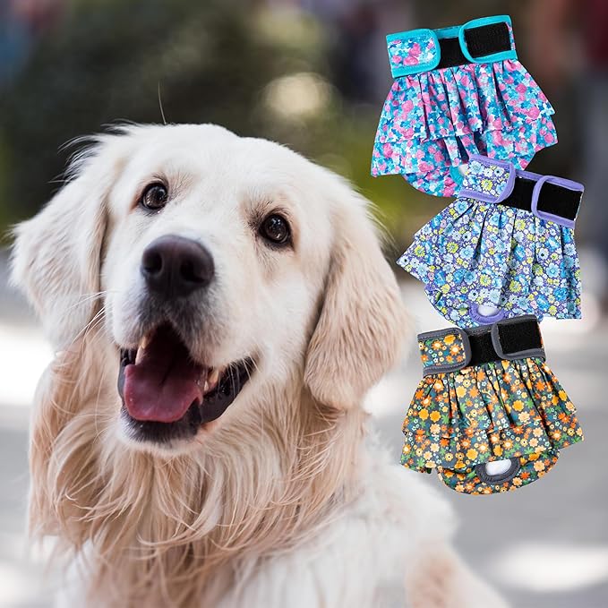 wegreeco Dog Diapers Female (3 Pack), Highly Absorbent Puppy Doggie Dog Diapers for Female Dogs Period, Washable Doggy in Heat, Small Medium Large Size (Floral, Small)