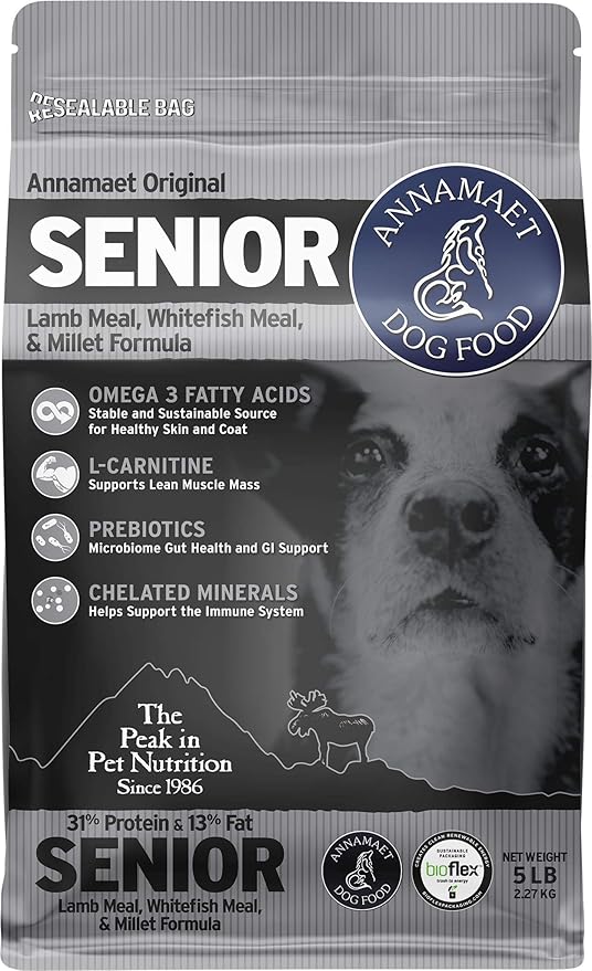 Annamaet Original Senior Dry Dog Food, (Lamb, Whitefish & Millet), 5-lb Bag