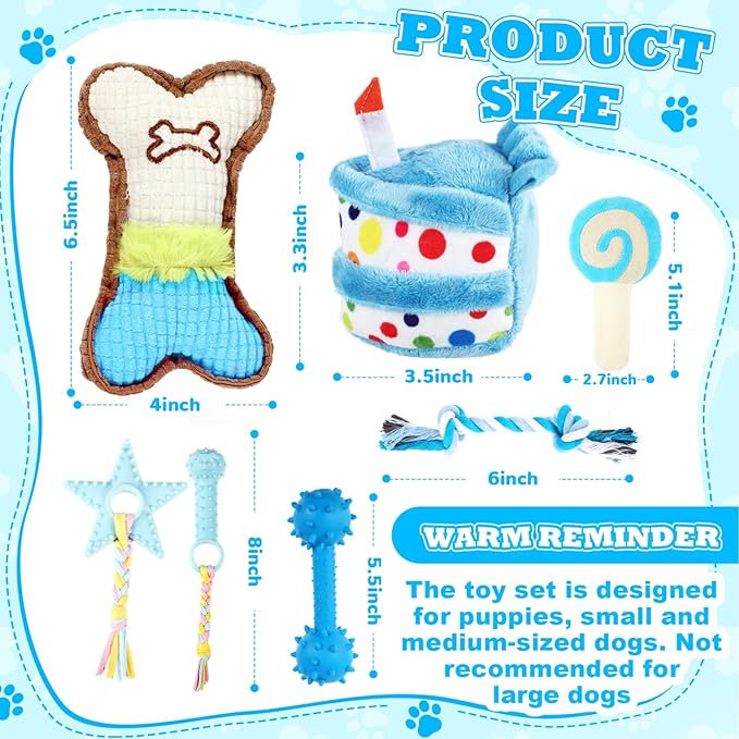 23 Pcs Dog Birthday Toy Set Cake Teething Squeak Interactive Puppy Birthday Party Supplies with Box for Small Medium Dog(Blue)
