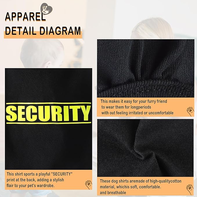 Discover Cozy Cotton Canine Wear: Soft, Lightweight, and Breathable Dog Shirt Vest with Eye-Catching Graphics(Security), Keeping Your Furry Friend Warm and Comfy! Black XXL