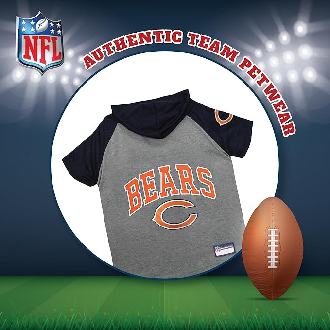 Pets First Hoodie T-Shirt for Dogs & Cats. NFL Chicago Bears Football Licensed Dog Hoody Tee Shirt, X-Small Sports Hoody T-Shirt for Pets Licensed Sporty Dog Shirt (CHI-4044-XS)
