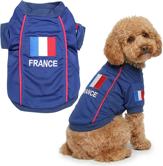 Parisian Pet Team France Dog Jersey - Breathable Mesh Puppy Football Jersey - Lightweight Stretch Sporty Dog Clothes - Summer Shirts for Large Dogs - Soccer Jersey for Dogs - Sportswear Pet Clothes