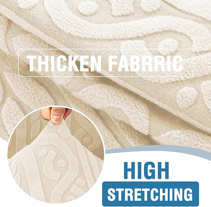 H.VERSAILTEX Sofa Cover 1 Piece Stretch Sofa Slipcovers Non Slip Sofa Cover with Elastic Bottom Washable for Kids, Pets Upgrade Thick Jacquard Fabric with Spiral Pattern(75"-85", Ivory)