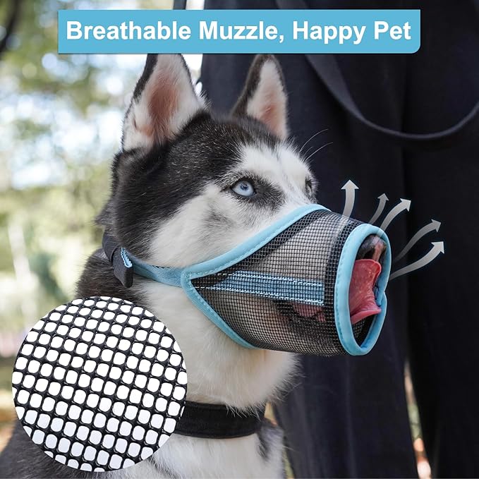 LUCKYPAW Dog Muzzle, Mesh Muzzle for Large Medium Dogs, Soft Mouth Cover to Prevent Biting Chewing, Drinkable Breathable Adjustable Puppy Mouth Guard (XL(Snout: 8¾"-10¼"), Baby Blue)