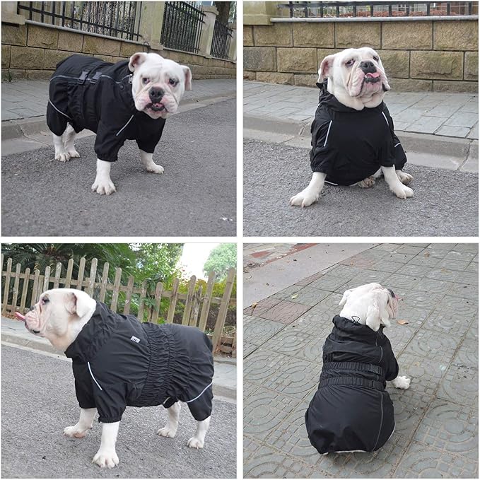 Lovelonglong Waterproof Dog Raincoat – 6-Leg Full Body Dog Rain Suit with Reflective Strips & Leash Opening, Outdoor Dog Jacket for Rainy Weather