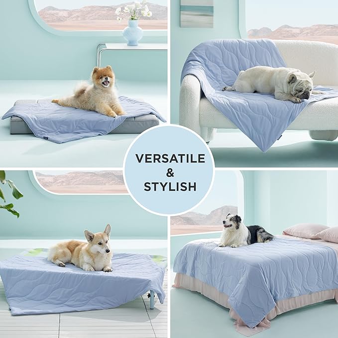 Bedsure Premium Cooling Blanket for Large Dog - Q-MAX>0.5, Breathable Summer Washable Cold Pet Mat, Soft Durable Self Cooling Dog Mat for Hot Weather, Powder Blue, 40x50