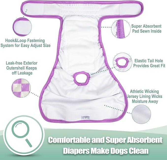 wegreeco Washable Female Dog Diapers Highly Absorbent Reusable Diapers for Dog in Heat Period Diapers, 3 Pack (Checkerboard Red, Purple, Coffee, X-Large)