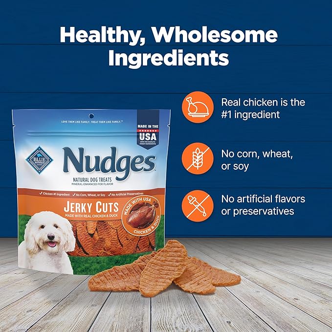 Blue Buffalo Nudges Jerky Cuts Dog Treats, Made in the USA with Natural Ingredients, Chicken & Duck, 16-oz Bag (Pack of 4)
