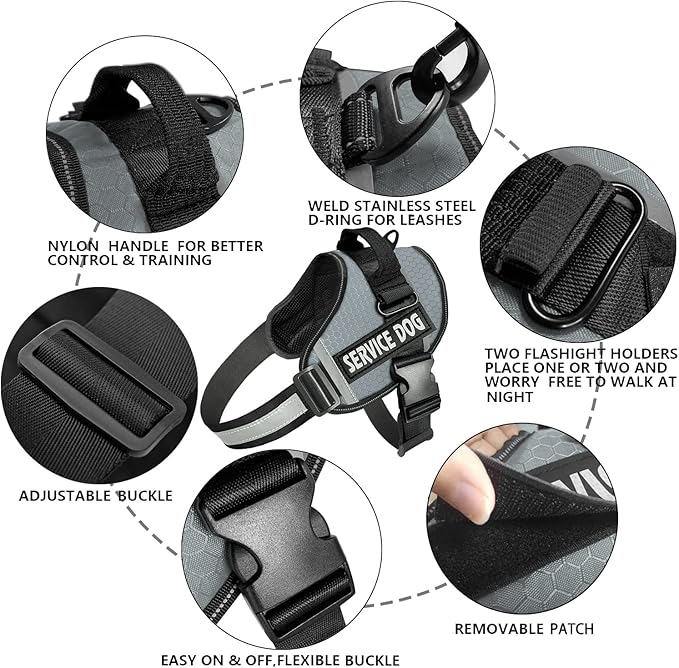 JSXD Dog Harness,No-Pull Service Dog Harness with Handle Adjustable Outdoor Pet Dog Vest 8M Reflective Nylon Material Vest for Breeds,Easy Control for Small Medium Large Dogs