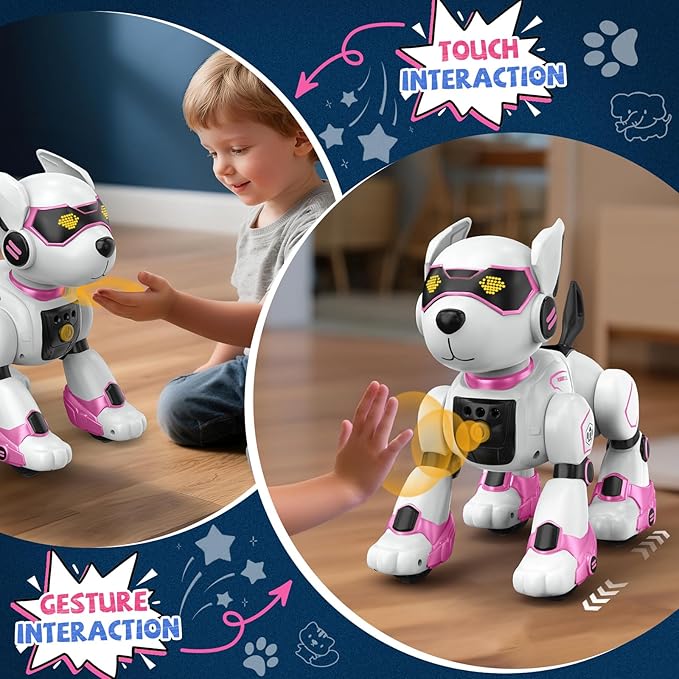 Robot Dog for Kids, Remote Control Dog with Voice Touch Interaction and lmitation Show, Programmable Gesture Sensing Dog Robot, Singing, Dancing, Talking, Smart Stunt Robot Dog Toy Gift for Boys Girls