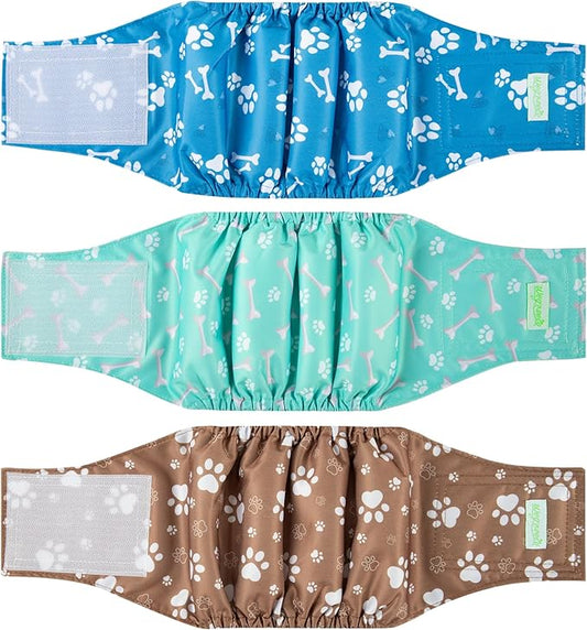 Wegreeco Washable Male Dog Belly Band - Pack of 3 - Washable Male Dog Belly Wrap, Medium Doggie Diapers for Doggy Puppy (Bone, Medium)