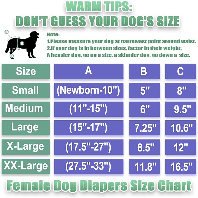 wegreeco Female Dog Diapers, Washable Reusable Pet Puppy Doggie Diapers for Small Medium Large Female Dogs in Heat Period, Doggy Period Panties Large, Blue Green
