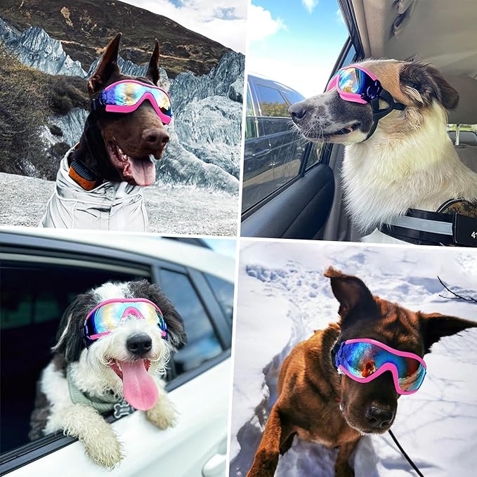 NAMSAN Dog Goggles Medium to Large Breed, Anti-UV Sunglasses for Dogs Large Breeds, Windproof Driving Dog Eye Protection, Doggy Glasses with Elastic Straps, Adjustable, Pink