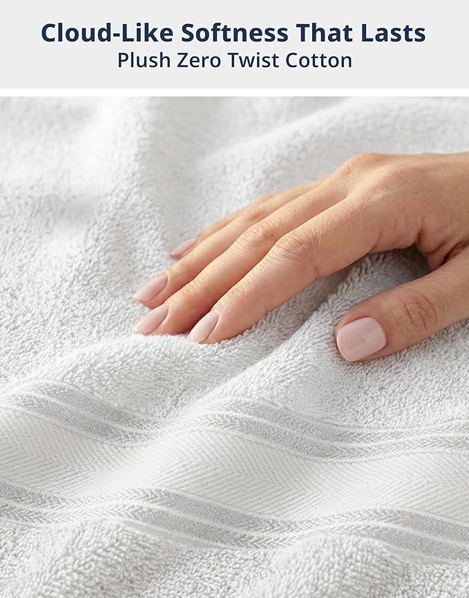 LANE LINEN Towel Set of 18 – Premium 100% Cotton, Zero Twist, 6 Large Bath Towel, 6 Hand Towels & 6 Wash Cloths, Quick Dry & Long-Lasting, Perfect for Family Bathrooms, Easy Care – White Towels