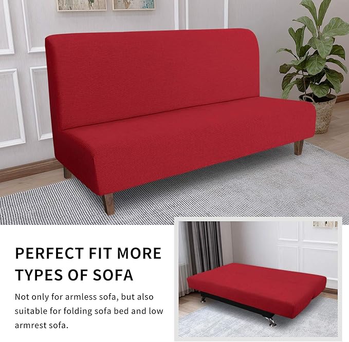 Easy-Going 100% Waterproof Futon Cover, Dual Waterproof Couch Cover for Futon, Stretch Jacquard Sofa Cover, Leakproof Furniture Protector for Kids, Pets, Dog and Cat (Medium, Christmas Red)