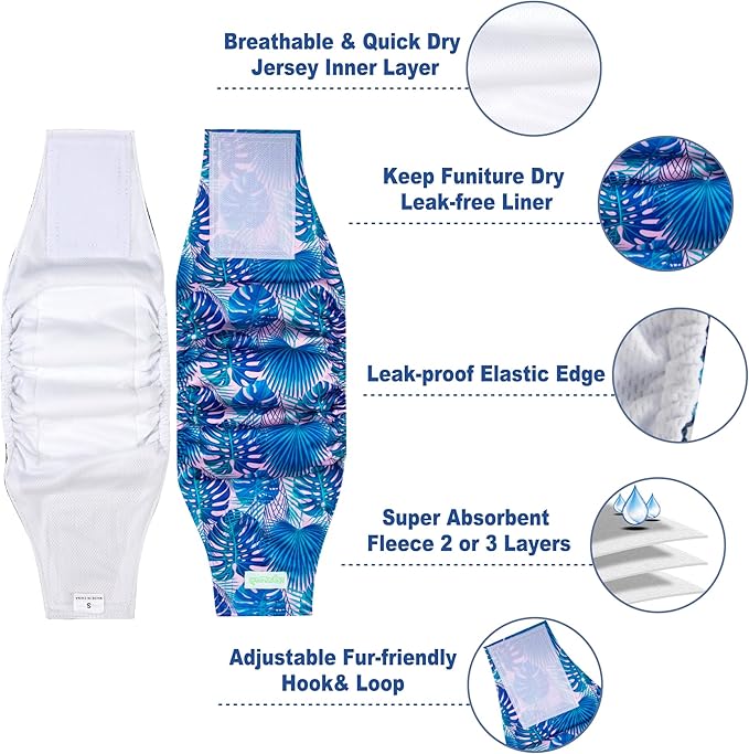 wegreeco Small Dog Diapers Male, Reusable Belly Bands for Male Dogs, Washable Doggie Puppy Diapers Wraps, Medium Large Size(5 Pack X-Small, Hawaiian)