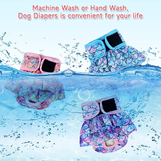 Langsprit Female Dog Diapers (3 Pack) - No Leak Washable, Highly Absorbent for Dogs in Heat, Incontinence, Excitable Urination or Period - Reusable, Size S