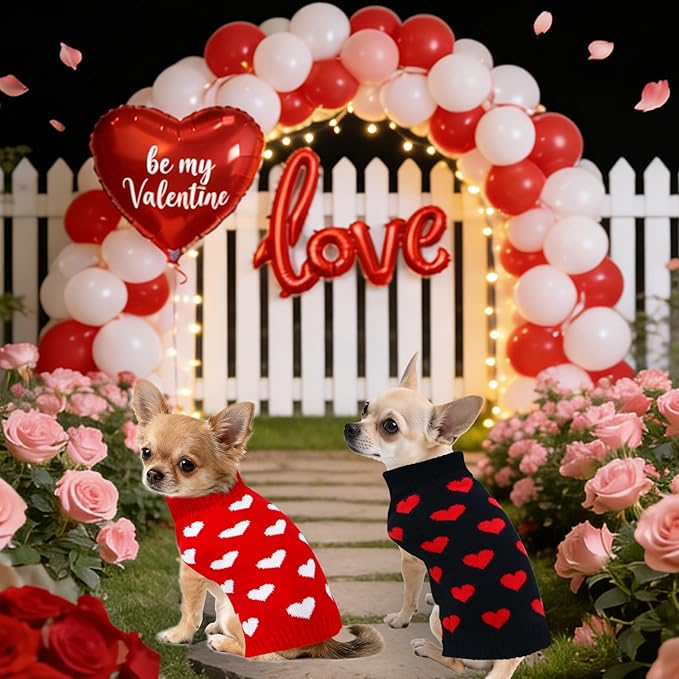 2 Pack Valentines Dog Sweater, Knit Pet Small Dog Sweater Holiday Valentine’s Day Outfit Clothes for Small Medium Large Dogs Pets (Red & Black, Small)